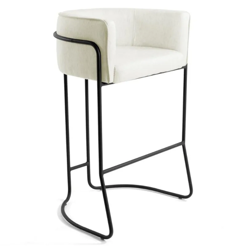 Banqueta Base Aço Preto Betina B-309 Veludo Bege - Domi