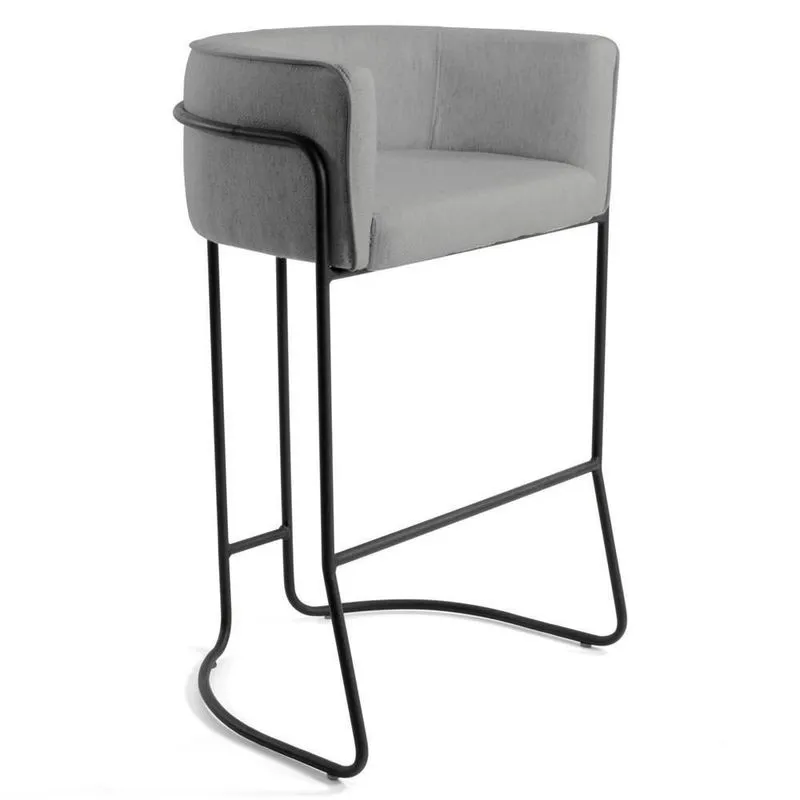 Banqueta Base Aço Preto Betina C-416 Linho Cinza Escuro - Domi