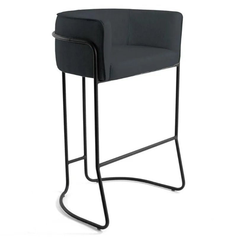 Banqueta Base Aço Preto Betina C-465 Linho Chumbo