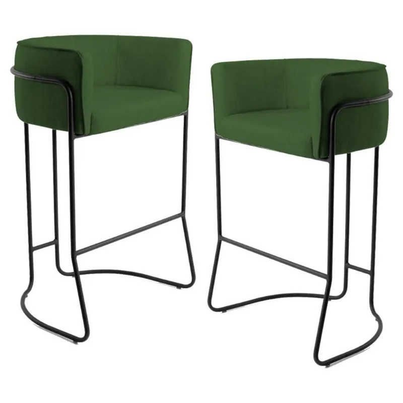Kit 2 Banquetas Decorativas Base Aço Preto Betina B-89 Sintético Verde - Domi
