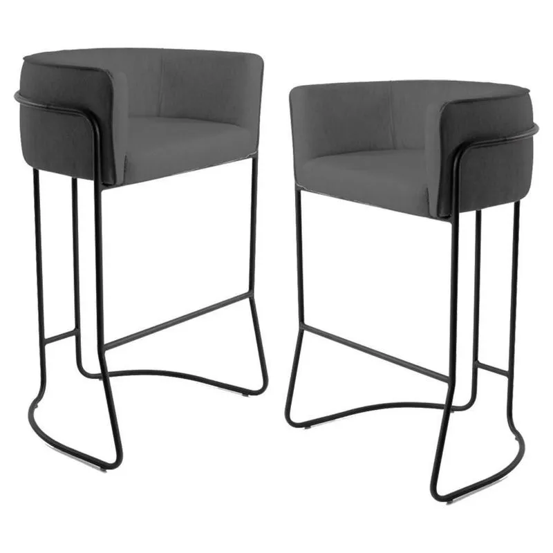 Kit 2 Banquetas Base Aço Preto Betina C-03 Corano Cinza - Domi