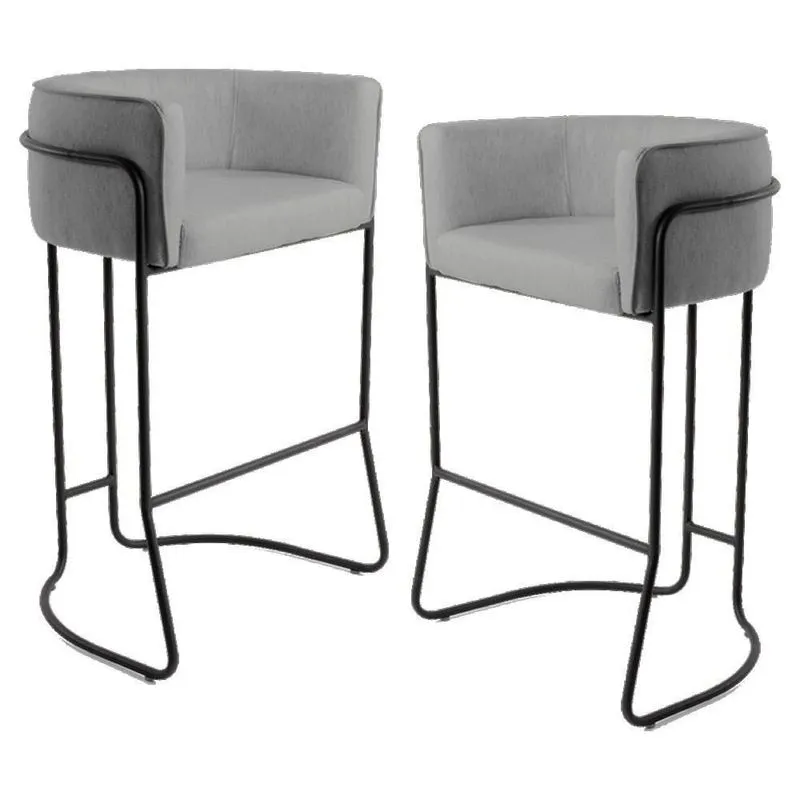 Kit 2 Banquetas Base Aço Preto Betina C-416 Linho Cinza Escuro - Domi
