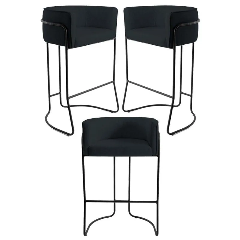 Kit 3 Banquetas Decorativas Betina Corano Black