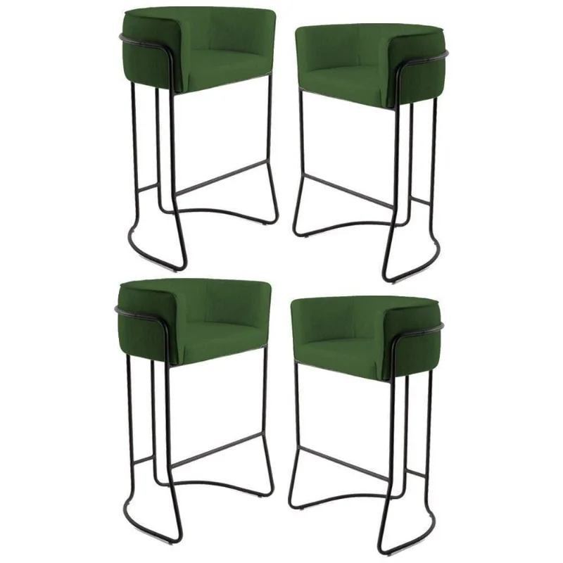Kit 4 Banquetas Base Aço Preto Betina Corano Verde Domi
