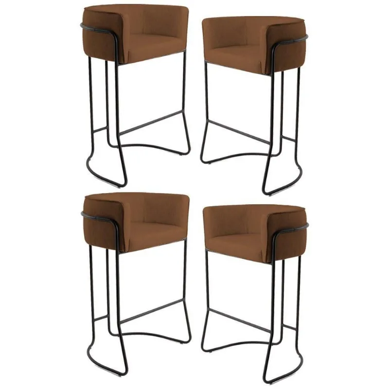 Kit 4 Banquetas Base Aço Preto Betina Veludo Telha Domi