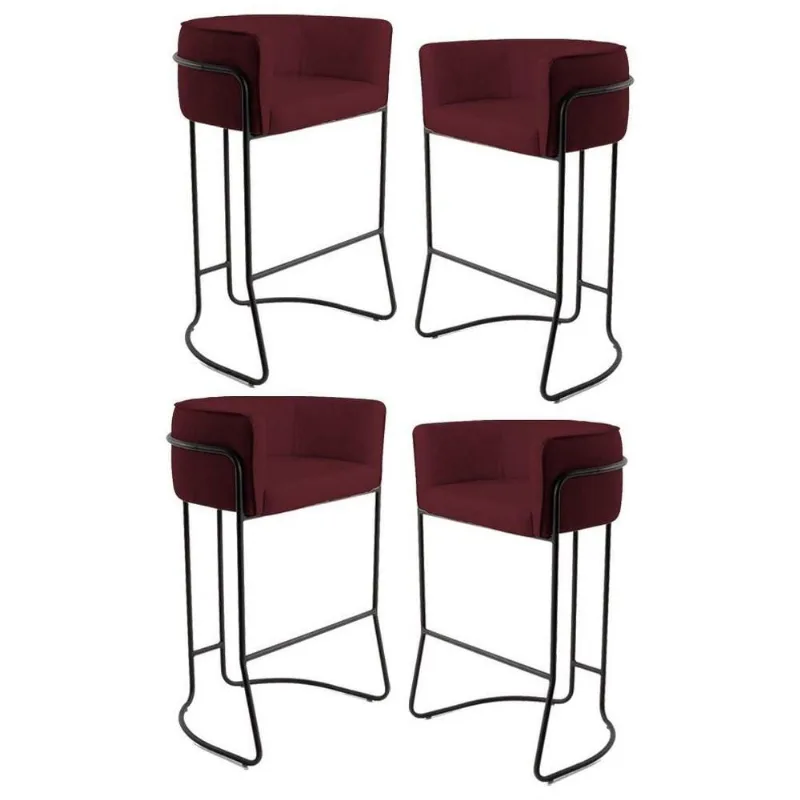 Kit 4 Banquetas Base Aço Preto Betina Veludo Marsala Domi