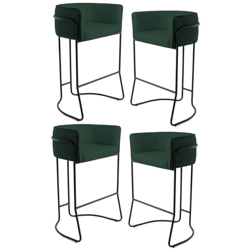 Kit 4 Banquetas Base Aço Preto Betina Veludo Musgo Domi