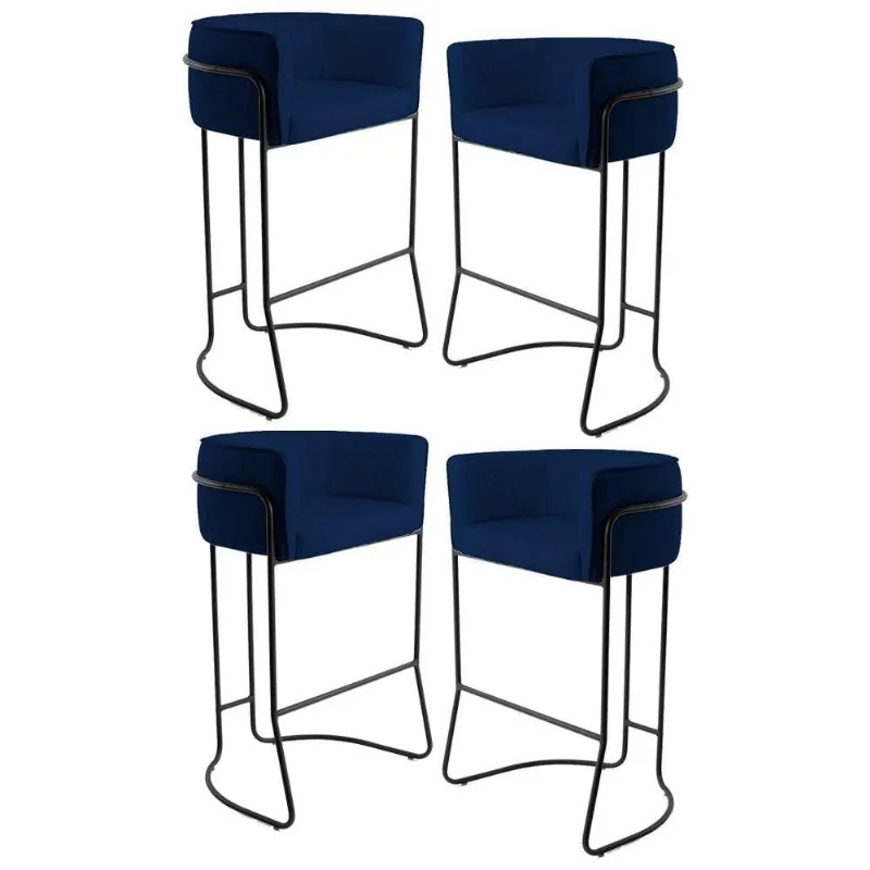 Kit 4 Banquetas Base Aço Preto Betina Veludo Marinho Domi