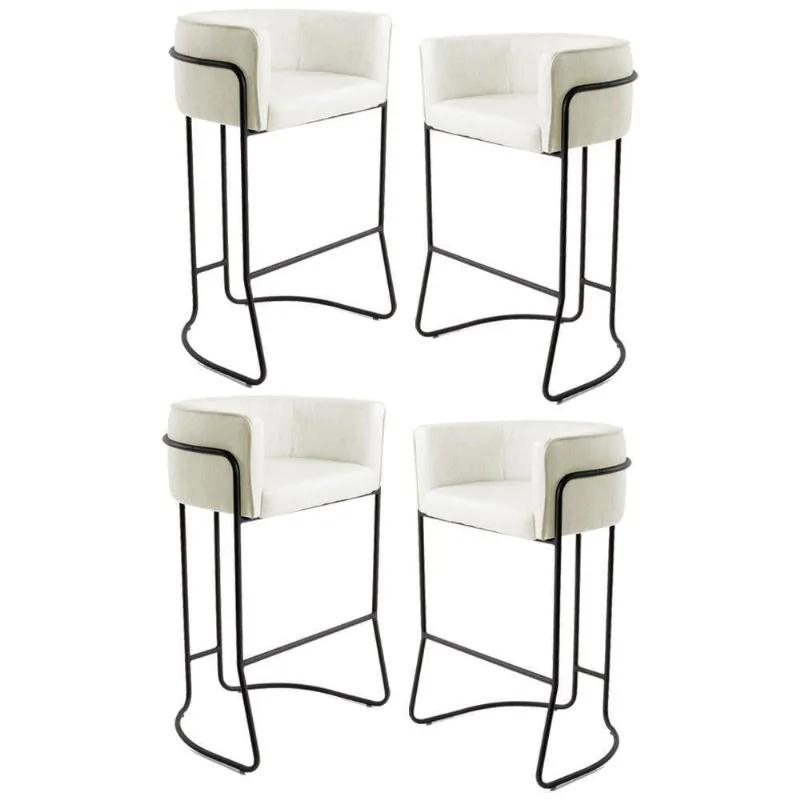 Kit 4 Banquetas Base Aço Preto Betina B-309 Veludo Bege Domi