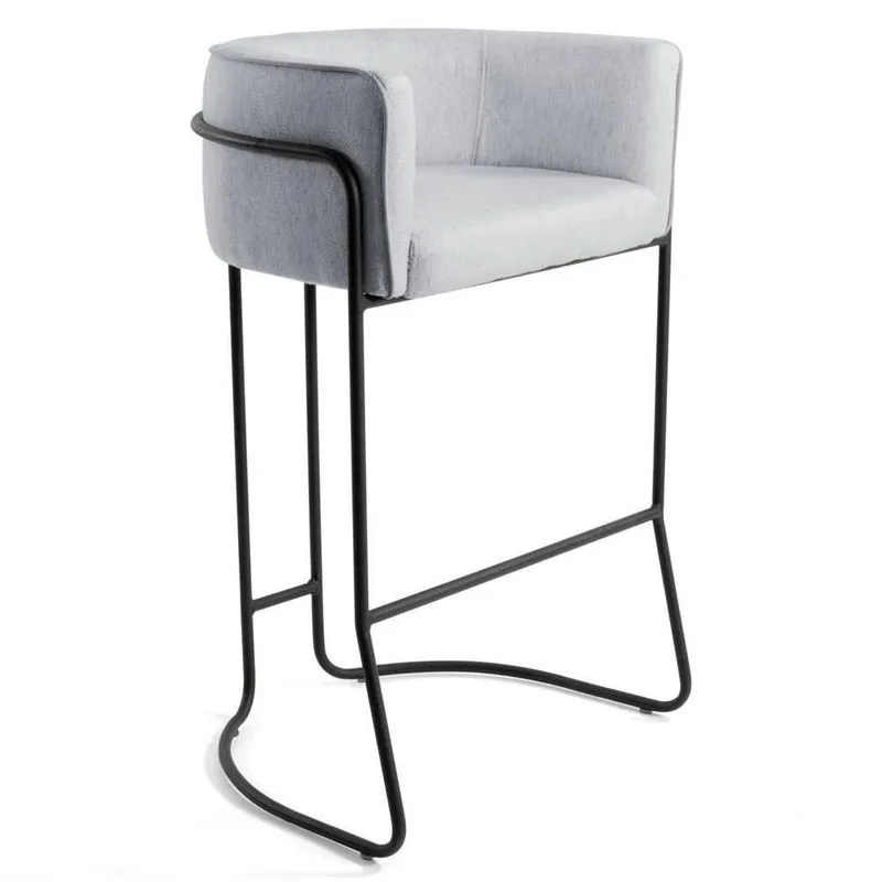 Banqueta Base Aço Preto Betina C-315 Linho Cinza - Domi