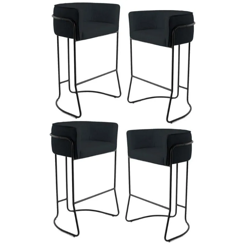 Kit 4 Banquetas Base Aço Preto Betina Veludo Black Domi