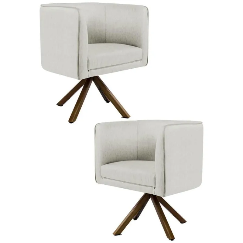 Kit 2 Poltronas Base Madeira Betina C-107 Linho Cru