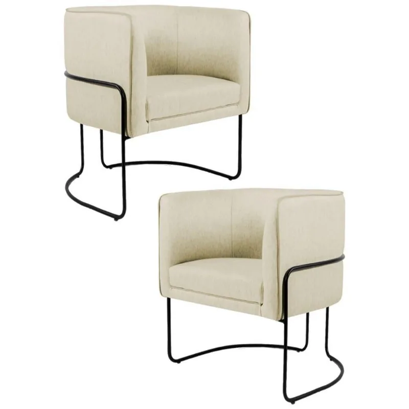 Kit 2 Poltronas Base Aço Betina C-129 Linho Bege