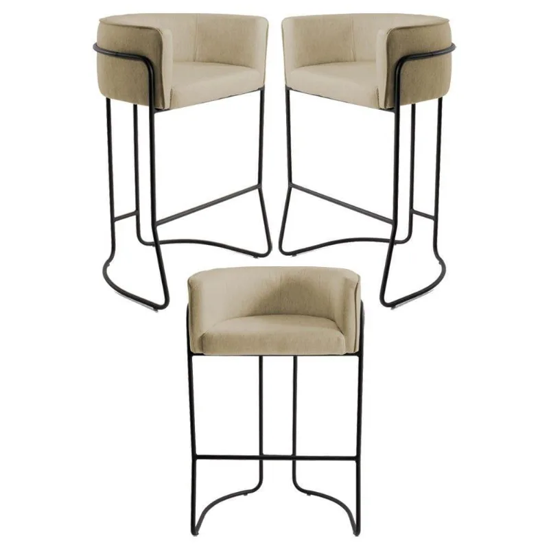 Kit 3 Banquetas Decorativas Betina Linho Creme