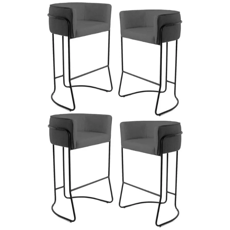 Kit 4 Banquetas Base Aço Preto Betina Corano Cinza Chumbo