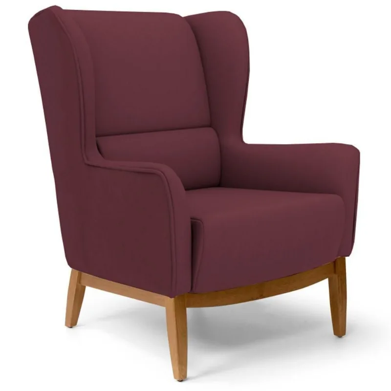 Poltrona Decorativa Base Manu Madeira Milena Veludo C-278 Marsala - Domi