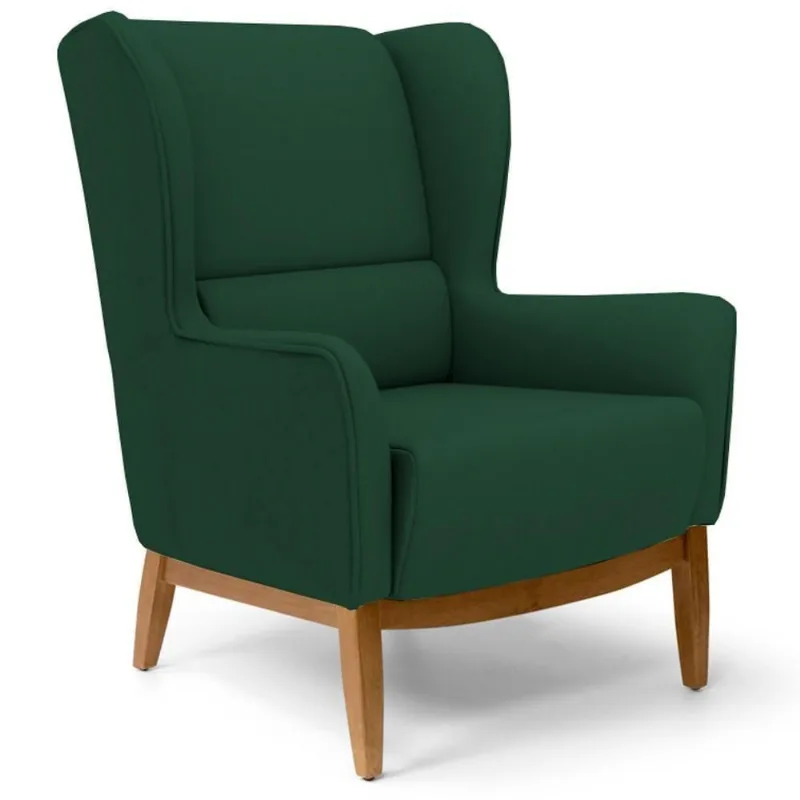 Poltrona Decorativa Base Manu Madeira Milena Veludo C-303 Verde Musgo - Domi