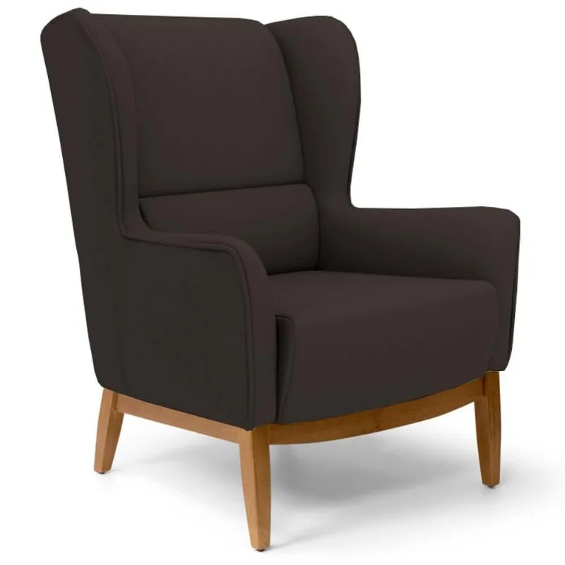 Poltrona Decorativa Base Manu Madeira Milena C-34 Sintético Marrom - Domi