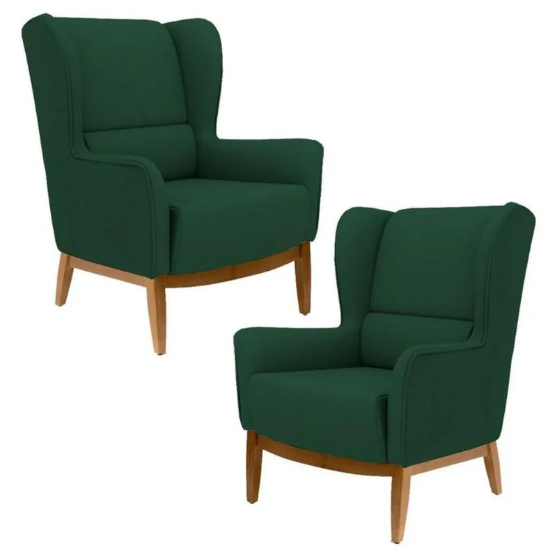 Kit 2 Poltronas Base Madeira Milena Veludo Verde Musgo
