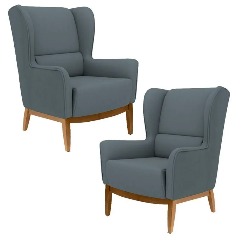 Kit 2 Poltronas Decorativas Base Manu Madeira Milena C-03 Sintético Cinza - Domi