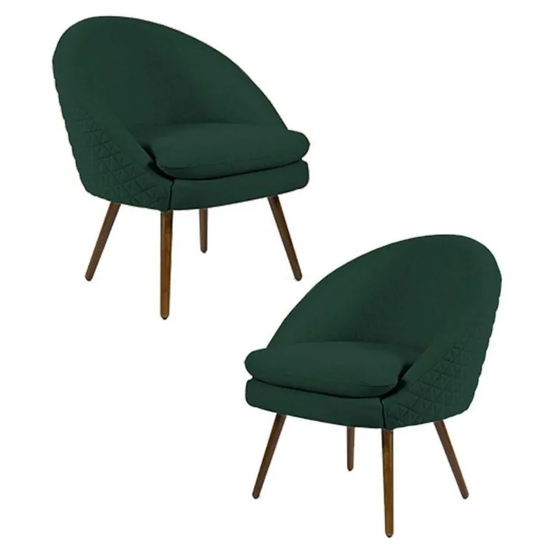 Kit 2 Poltronas Pés Palito Rafa C-117 Linho Tressê Verde