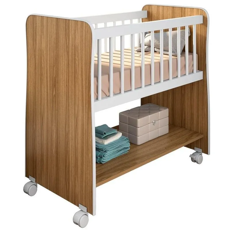 Mini Berço Moisés Certificado Pelo Inmetro Com Colchão E Rodízios Rubi P14 Nature/branco - Mpozenato