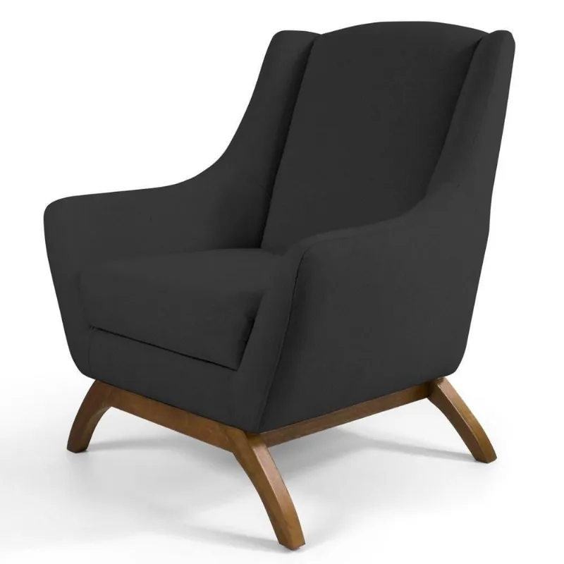 Poltrona Decorativa Base Manu Madeira Juliet Linho D-465 Chumbo - Domi