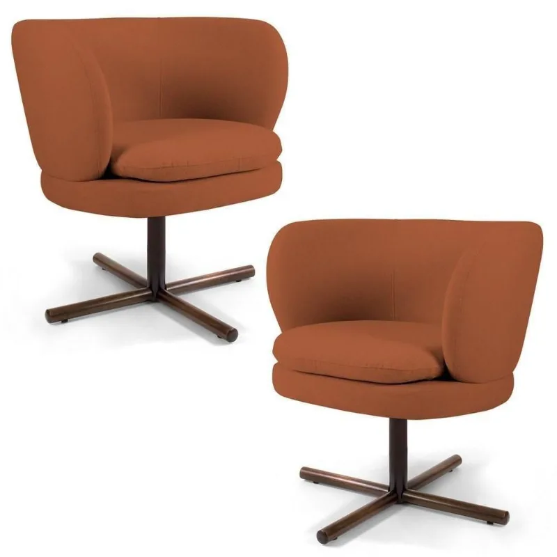 Kit 2 Poltronas Decorativas Melissa Base Xis Giratória Veludo C-262 Telha - Domi