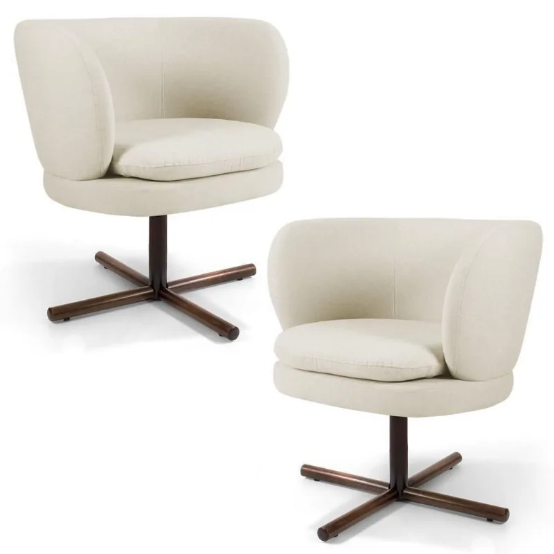 Kit 2 Poltronas Decorativas Melissa Base Xis Giratória Veludo C-309 Bege - Domi