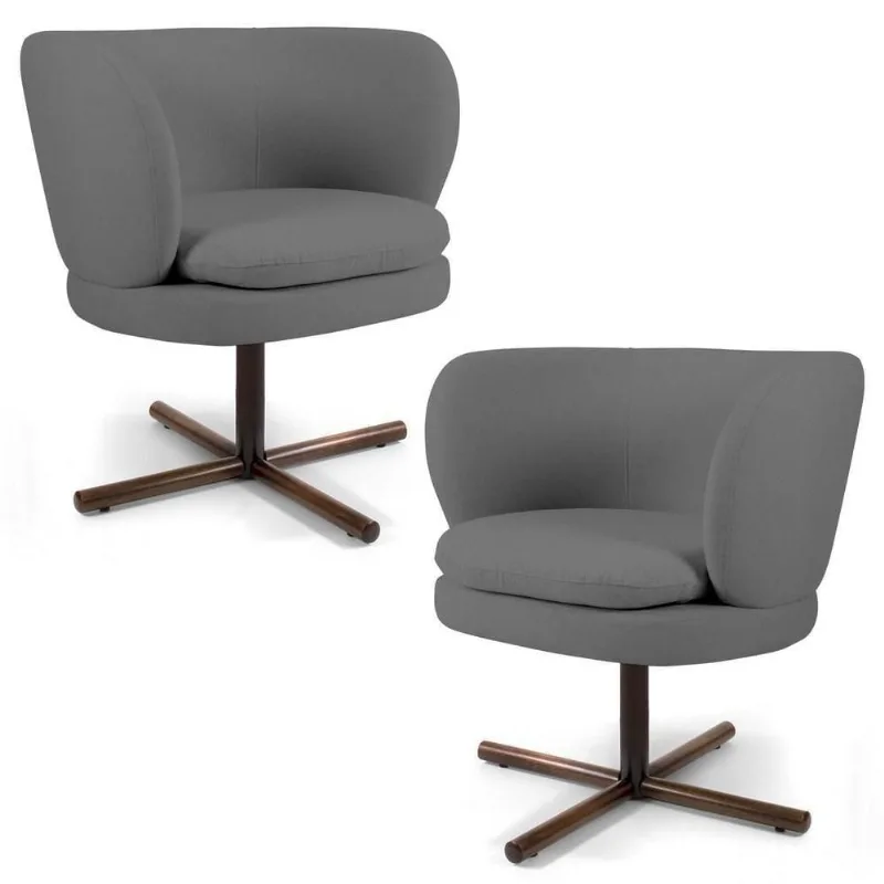 Kit 2 Poltronas Decorativas Melissa Base Xis Giratória Veludo C-317 Cinza - Domi