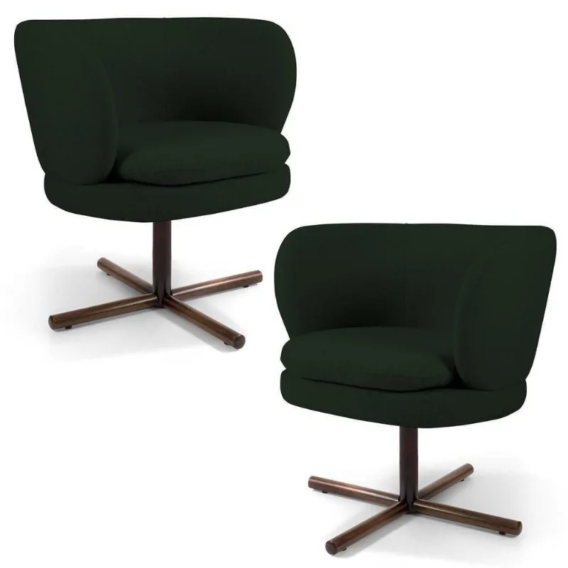 Kit 2 Poltronas Decorativas Melissa Base Xis Giratória Veludo C-303 Verde Musgo - Domi