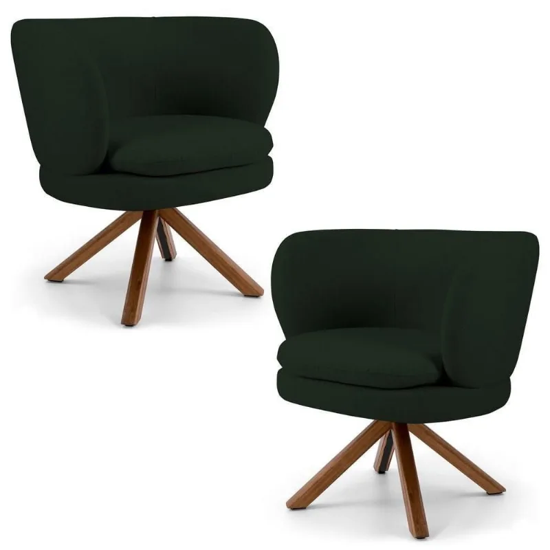 Kit 2 Poltronas Decorativas Melissa Base Giromad Giratória Veludo C-303 Verde Musgo - Domi