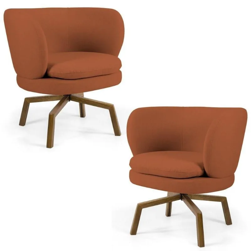 Kit 2 Poltronas Decorativas Melissa Base Ka Giratória Castanho Veludo C-262 Telha - Domi