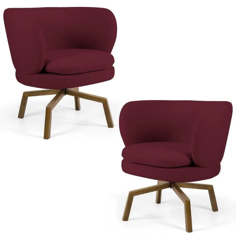 Kit 2 Poltronas Decorativas Melissa Base Ka Giratória Castanho Veludo C-278 Marsala - Domi