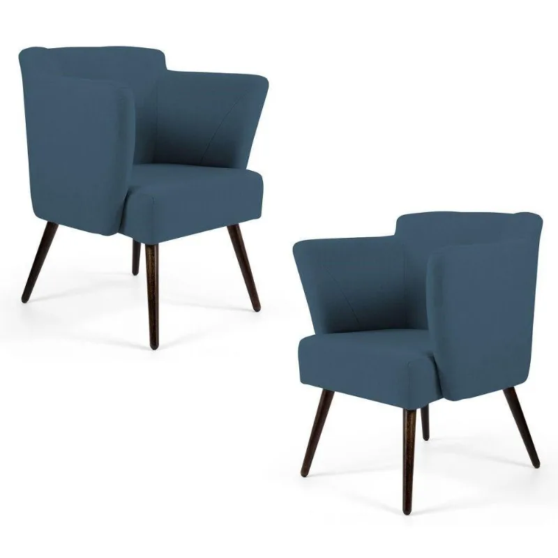 Kit 02 Poltronas Sabrina Pés Palito Veludo Azul Cobalto