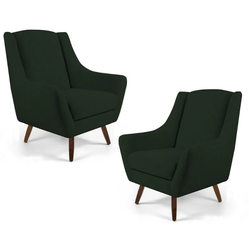 Kit 2 Poltronas Decorativas Pés Palito Madeira Juliet Veludo C-303 Verde Musgo - Domi