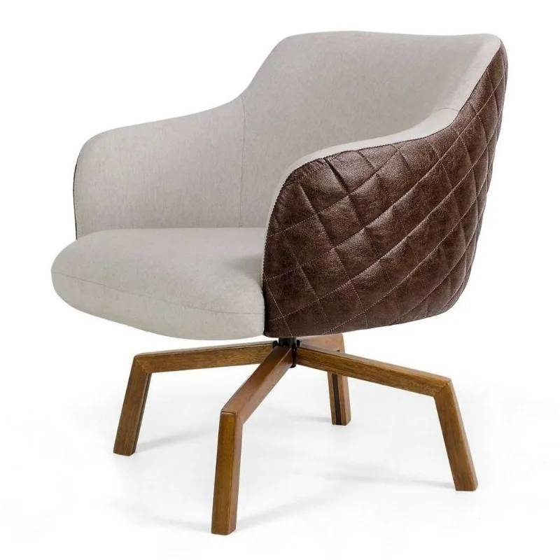 Poltrona Jade Base Ka Giratória B10 Corano Tressê Linho Bege