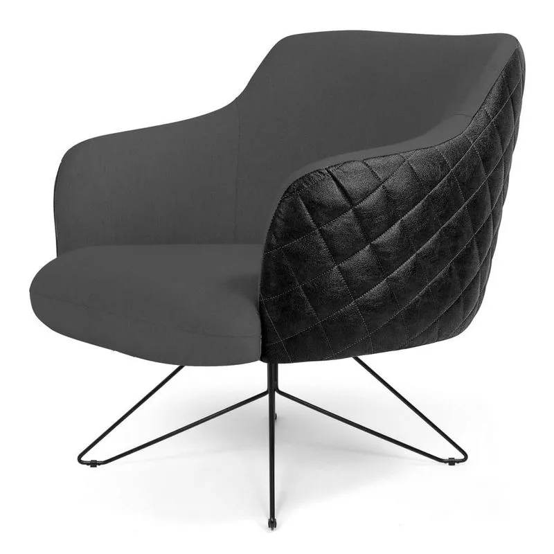Kit 02 Poltronas Decorativas Jade Base Orby Giratória C-416 Corano Tressê Linho Cinza Escuro - Domi
