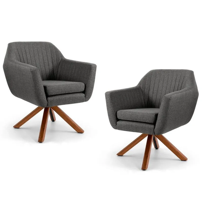 Kit 02 Poltronas Decorativas Dani Base Giromad B-163 Linho Tressê Cinza - Domi