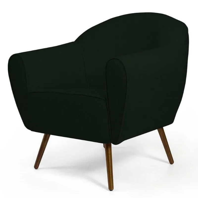 Poltrona Decorativa Sala De Estar Nina Pés Palito Madeira C-117 Linho Verde Musgo - Domi