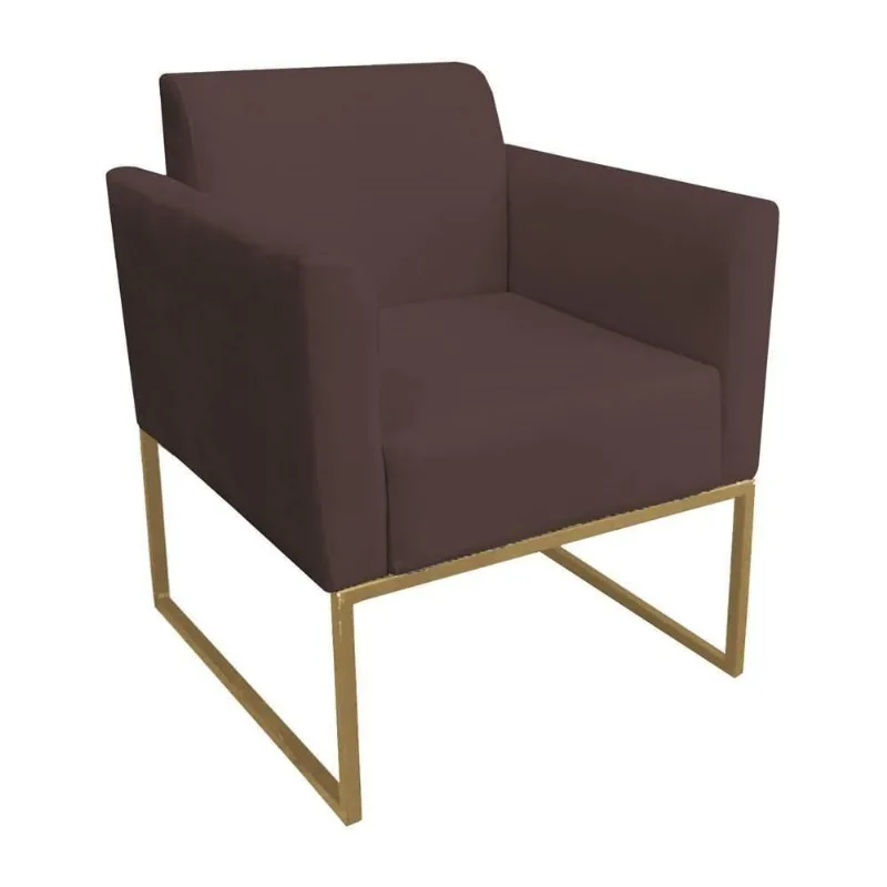 Poltrona Decorativa Base Industrial Dourada Maressa S06 Suede Marrom - Ibiza