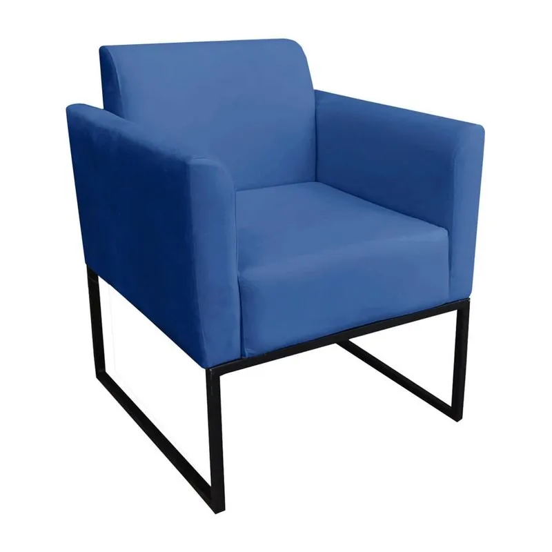 Poltrona Decorativa Base Industrial Preto Maressa S22 Suede Azul Royal - Ibiza