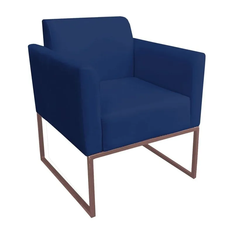 Poltrona Decorativa Base Industrial Rosê Maressa S04 Suede Azul Marinho - Ibiza