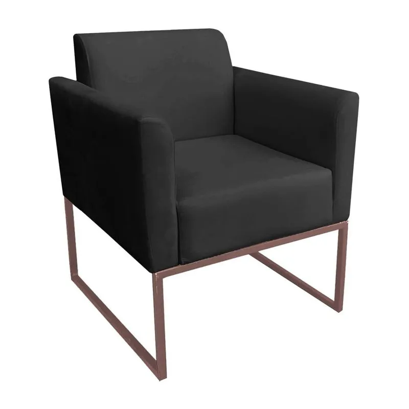 Poltrona Decorativa Base Industrial Rosê Maressa S07 Suede Preto - Ibiza