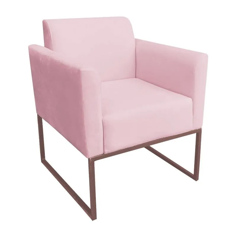 Poltrona Decorativa Base Industrial Rosê Maressa S19 Suede Rosa Bebê - Ibiza