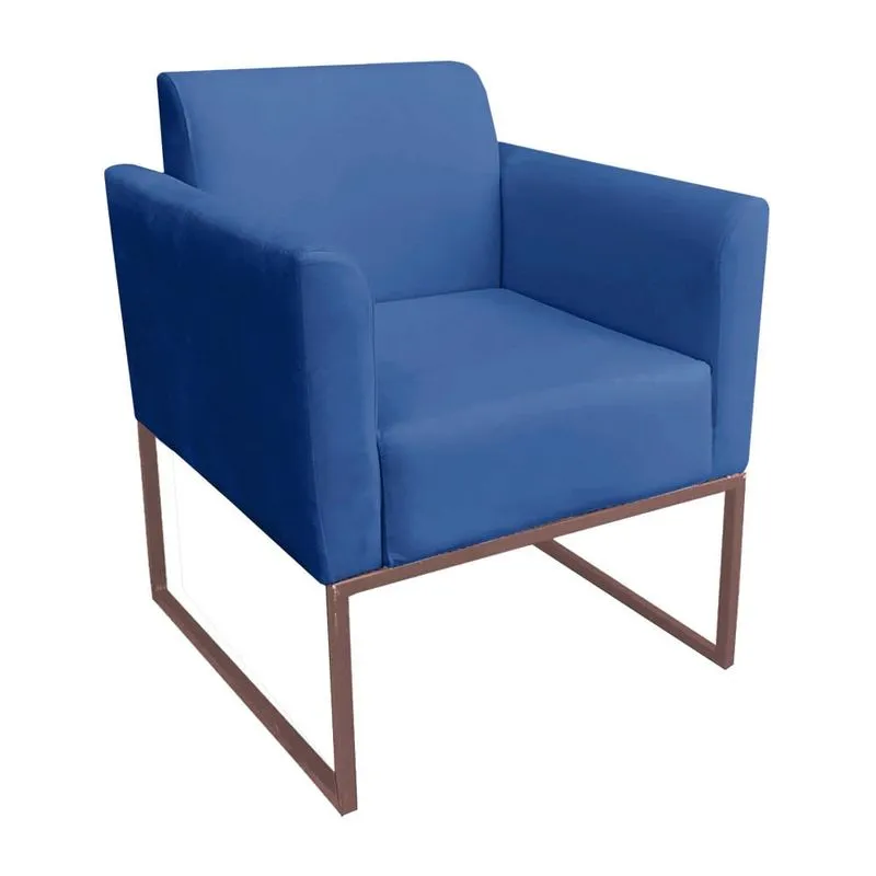Poltrona Decorativa Base Industrial Rosê Maressa S22 Suede Azul Royal - Ibiza