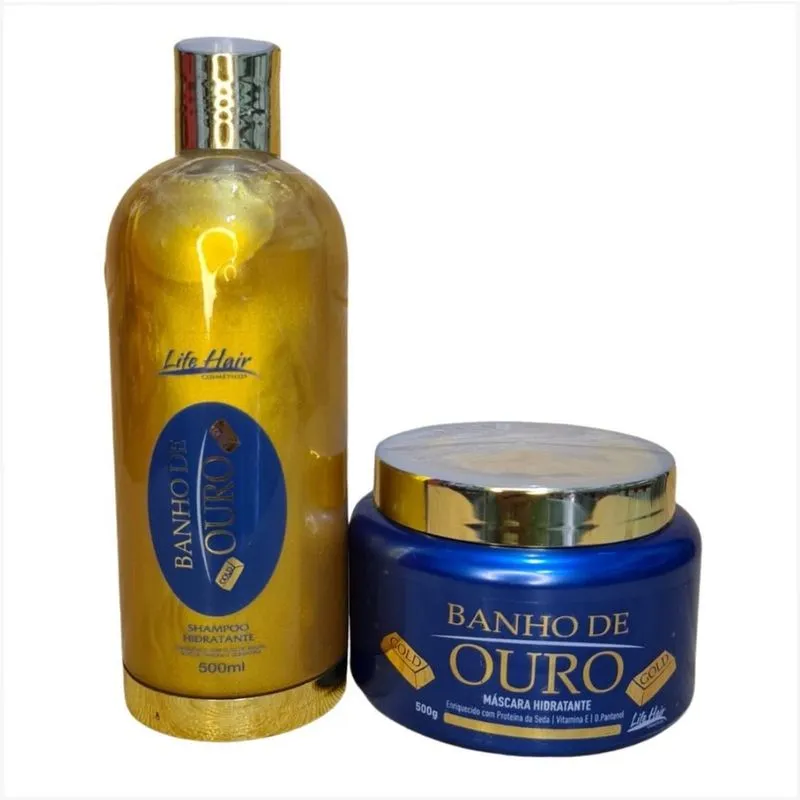 Kit tratamento capilar Shampoo E Máscara De Cabelo Banho De Ouro Life Hair 500g cabelos brilhosos