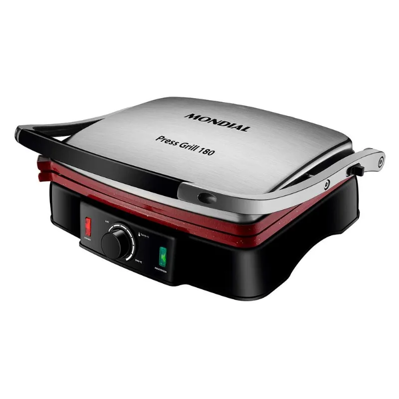 Press Grill Mondial PG-02 180° 1800WRevestimento Cerâmico Ondulado Antiaderente 220V Preto/Inox