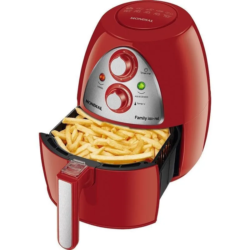 Fritadeira Elétrica Sem Óleo - Air Fryer Mondial AF-14 Inox 4L Vermelha com Timer - 220v