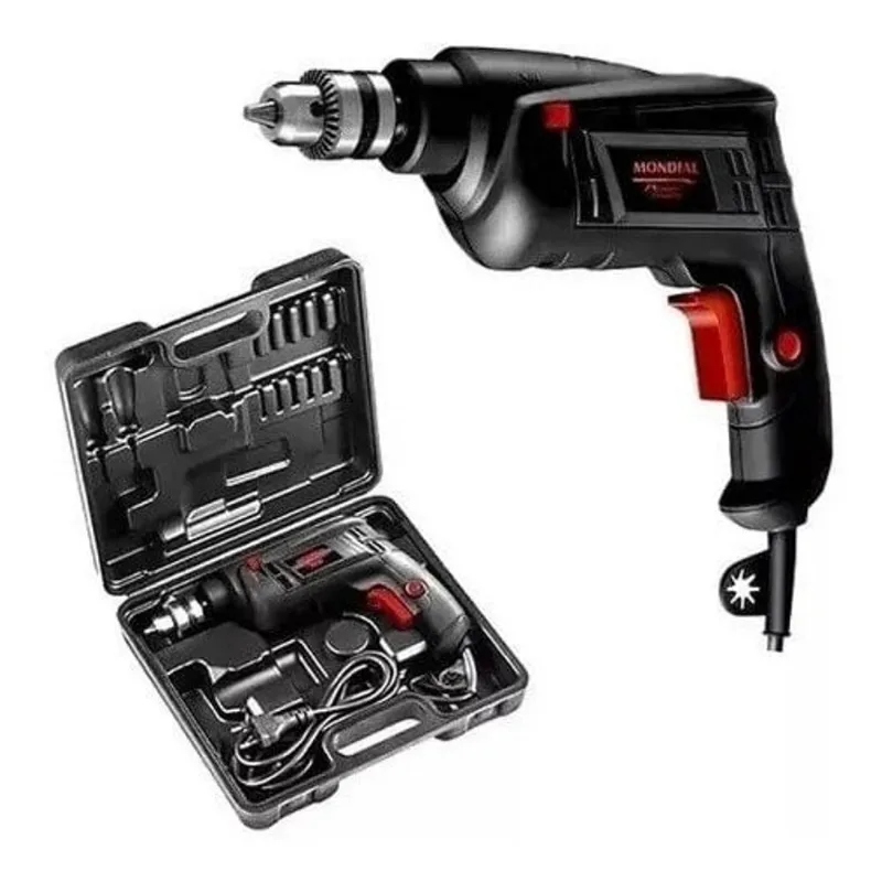 Furadeira De Impacto Black Mondial 550w Power 3/8 Com Maleta